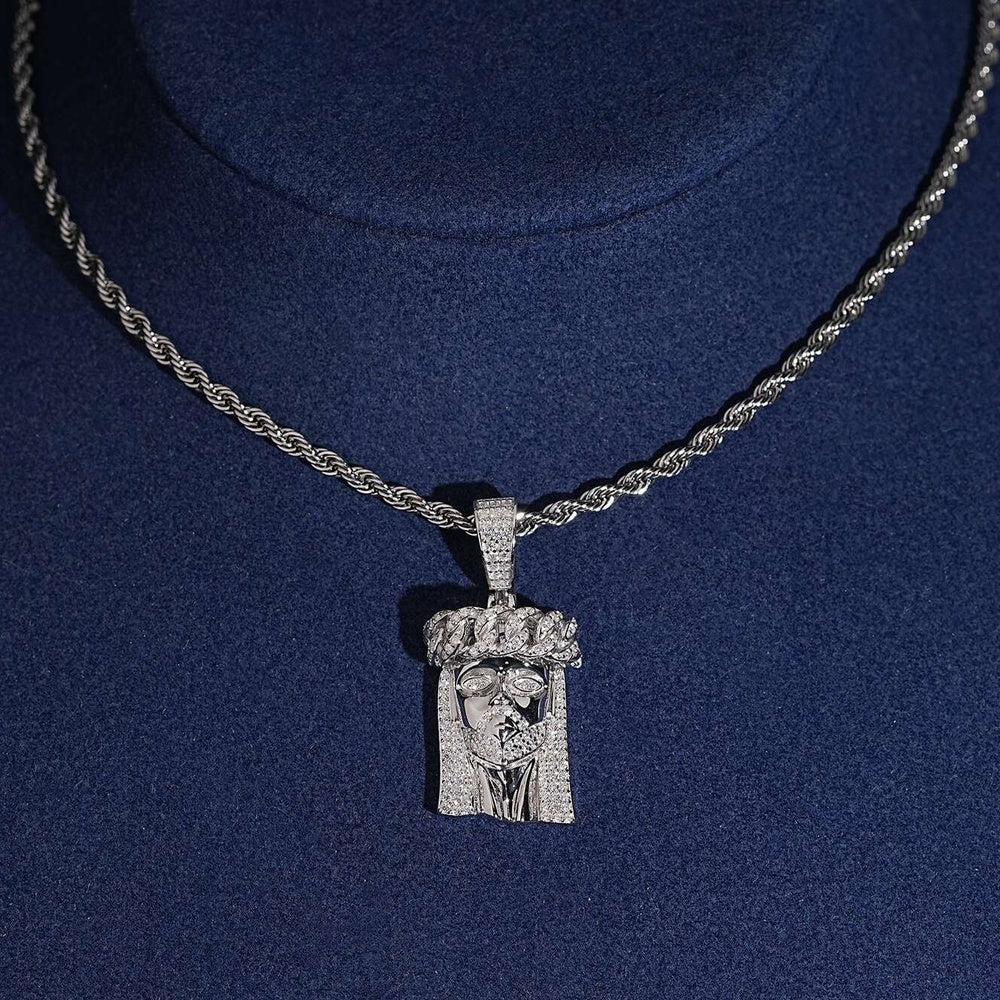 Mini Polished Jesus Pendant — Moissanite, 925 Silver