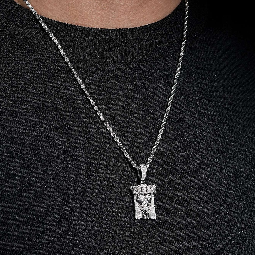 Mini Polished Jesus Pendant — Moissanite, 925 Silver