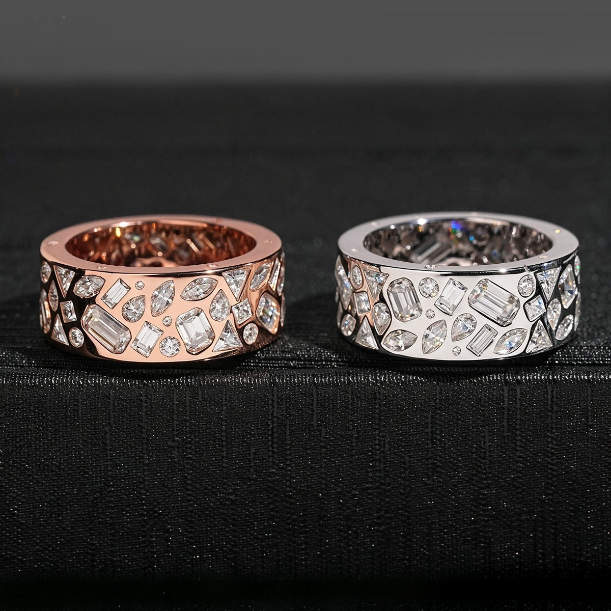 Mixed Stone Bezel Band — Moissanite, 925 Silver