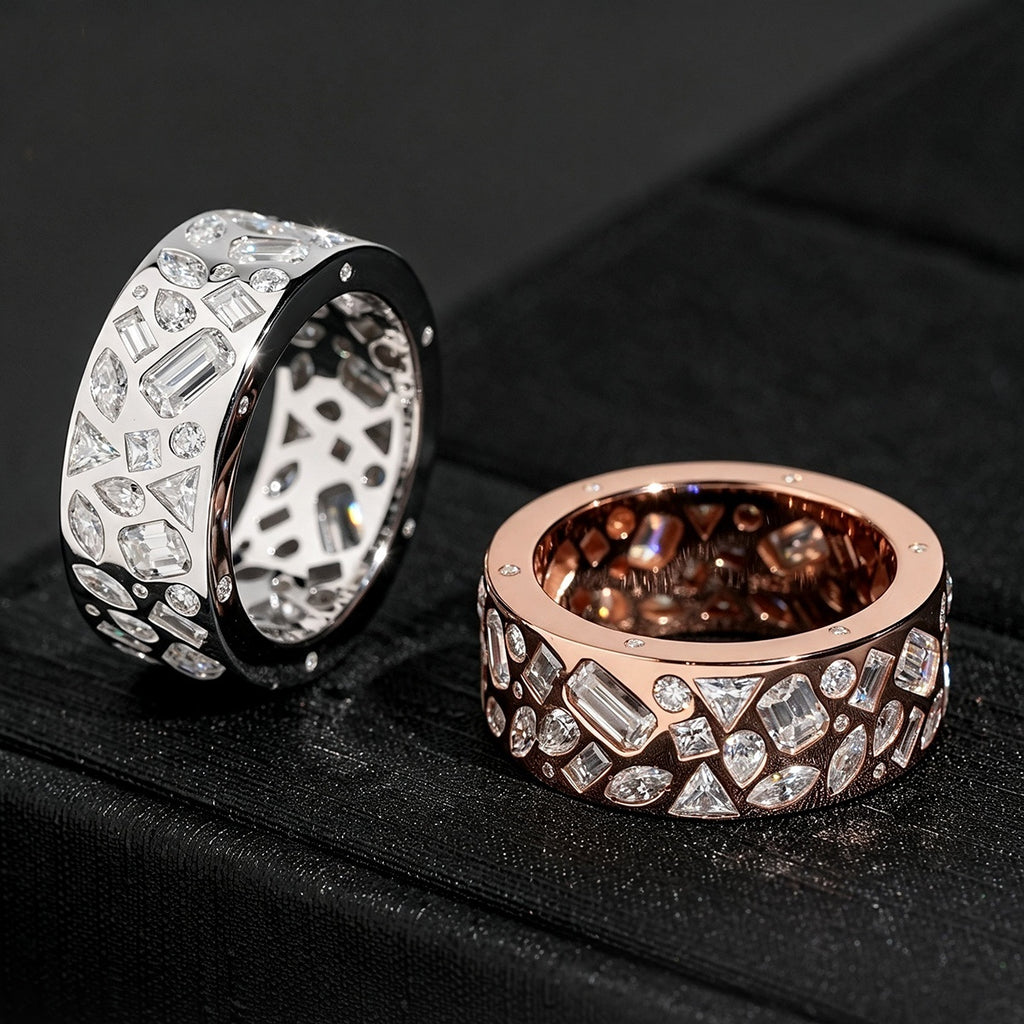 Mixed Stone Bezel Band — Moissanite, 925 Silver