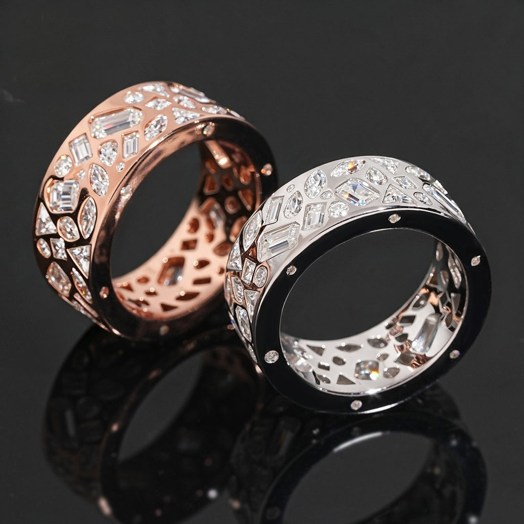 Mixed Stone Bezel Band — Moissanite, 925 Silver