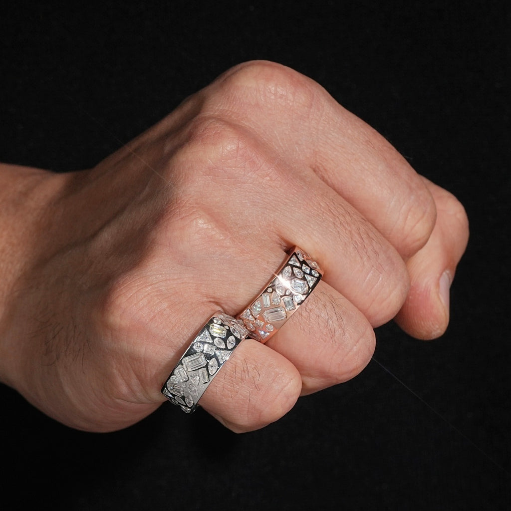 Mixed Stone Bezel Band — Moissanite, 925 Silver