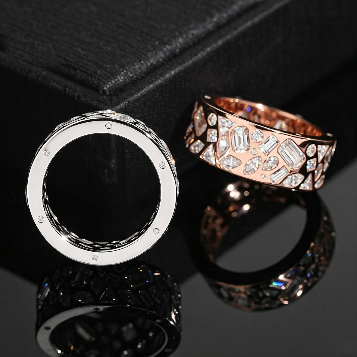 Mixed Stone Bezel Band — Moissanite, 925 Silver