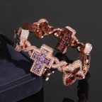 Multicolor Cross & Clover Bracelet – Moissanite & 925 Silver