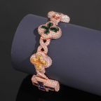 Multicolor Cross & Clover Bracelet – Moissanite & 925 Silver