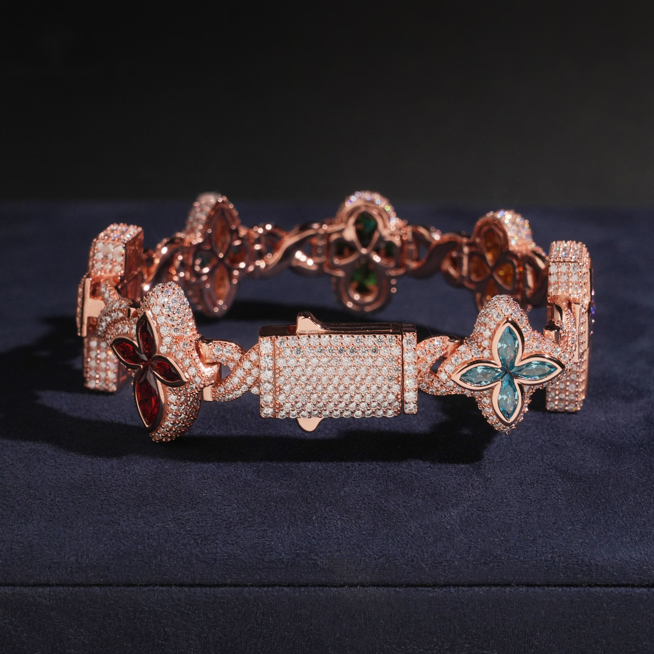 Multicolor Cross & Clover Bracelet – Moissanite & 925 Silver