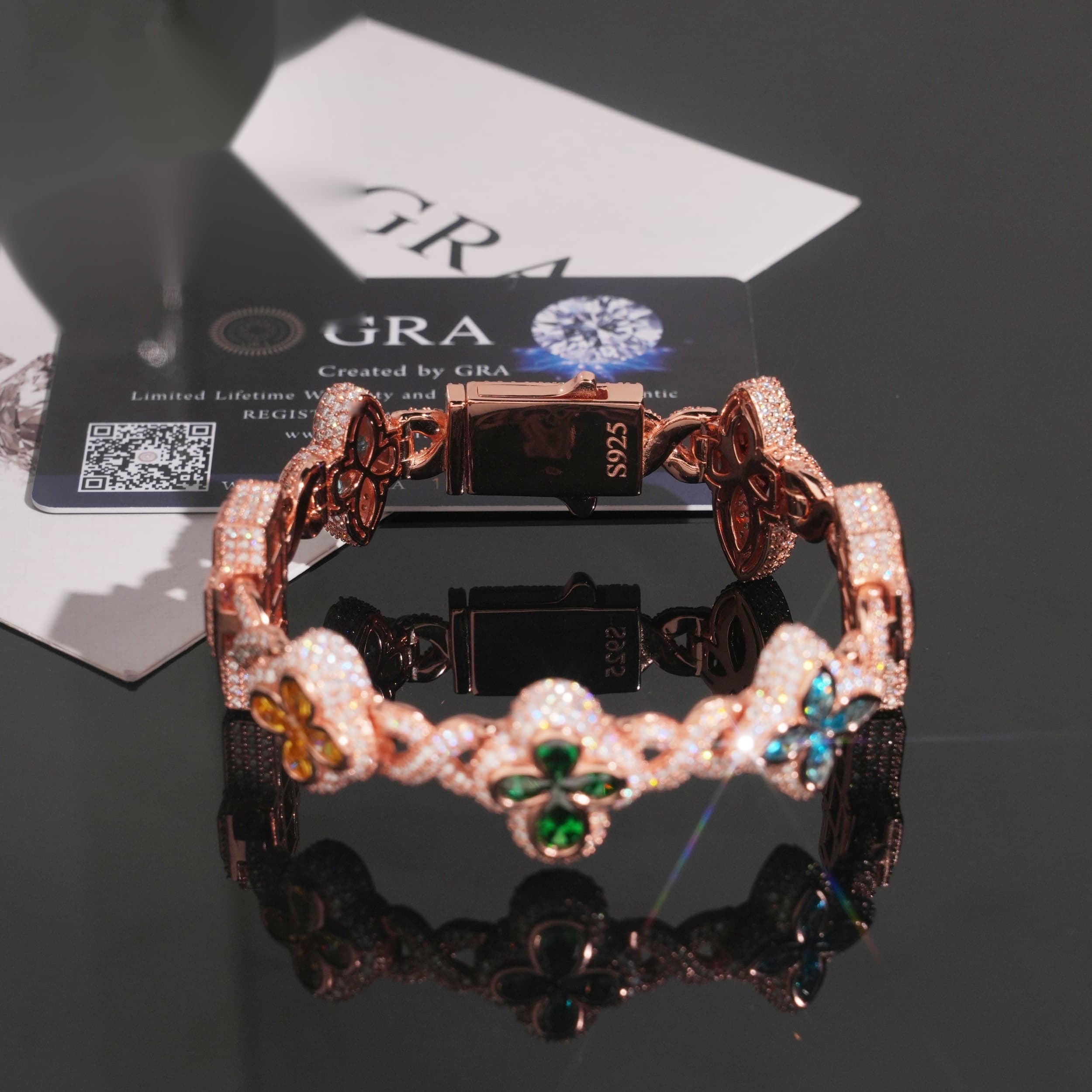 Multicolor Cross & Clover Bracelet – Moissanite & 925 Silver