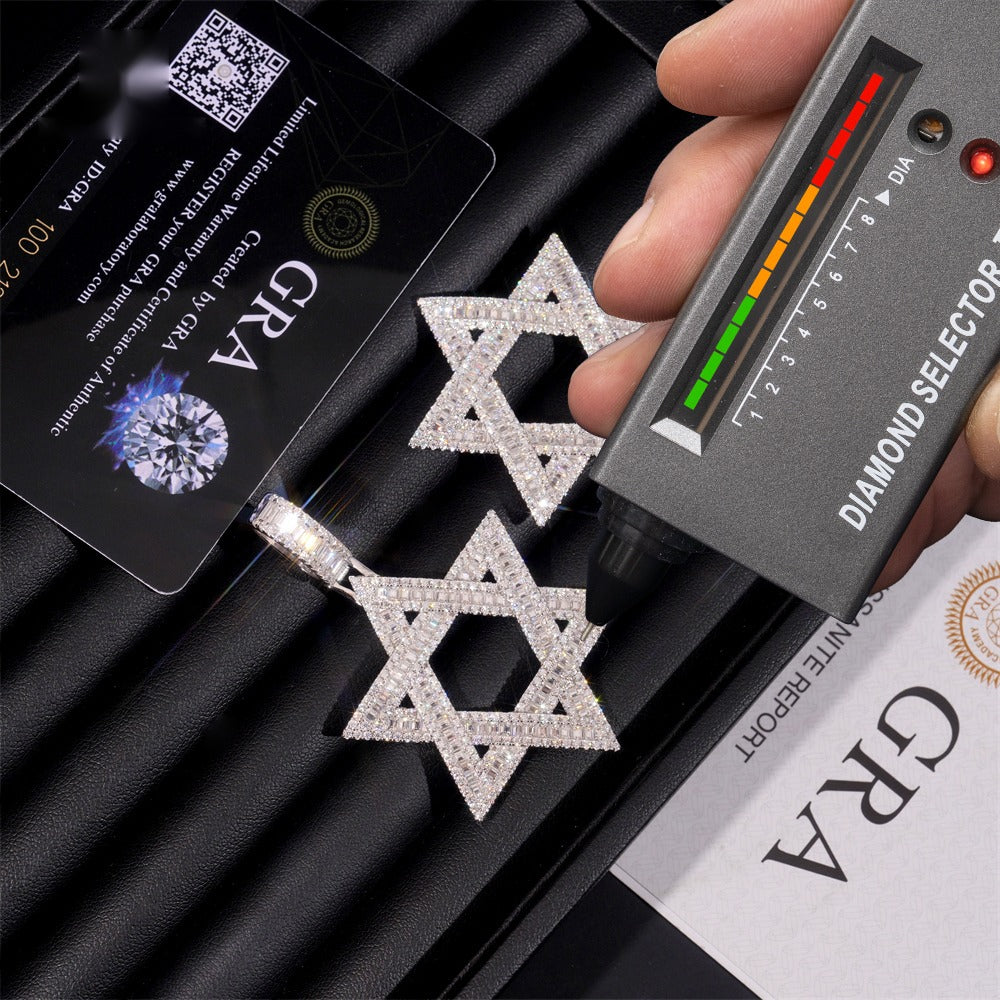 Open Baguette Star of David Pendant — Moissanite, 925 Silver