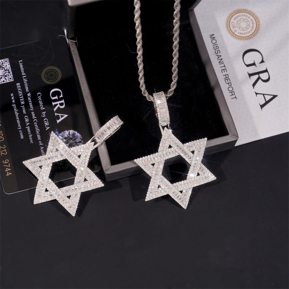 Open Baguette Star of David Pendant — Moissanite, 925 Silver