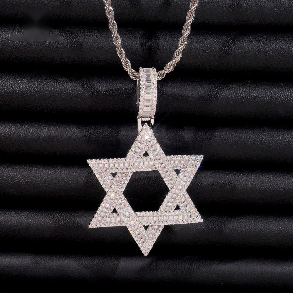 Open Baguette Star of David Pendant — Moissanite, 925 Silver