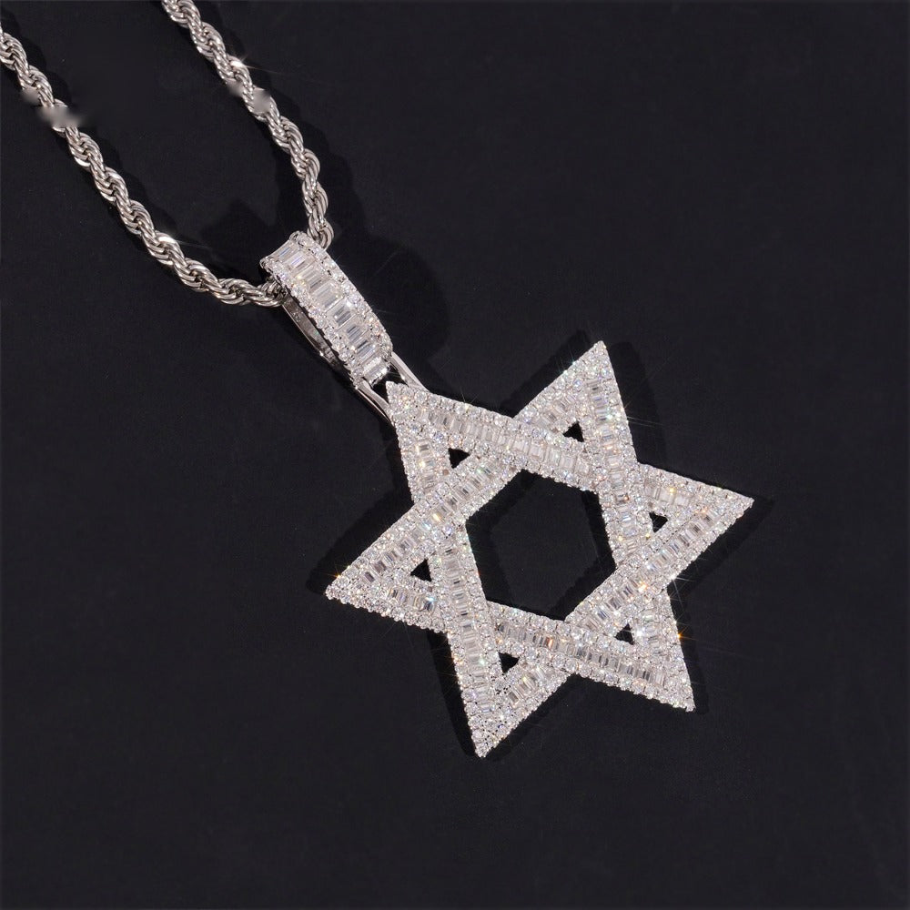 Open Baguette Star of David Pendant — Moissanite, 925 Silver