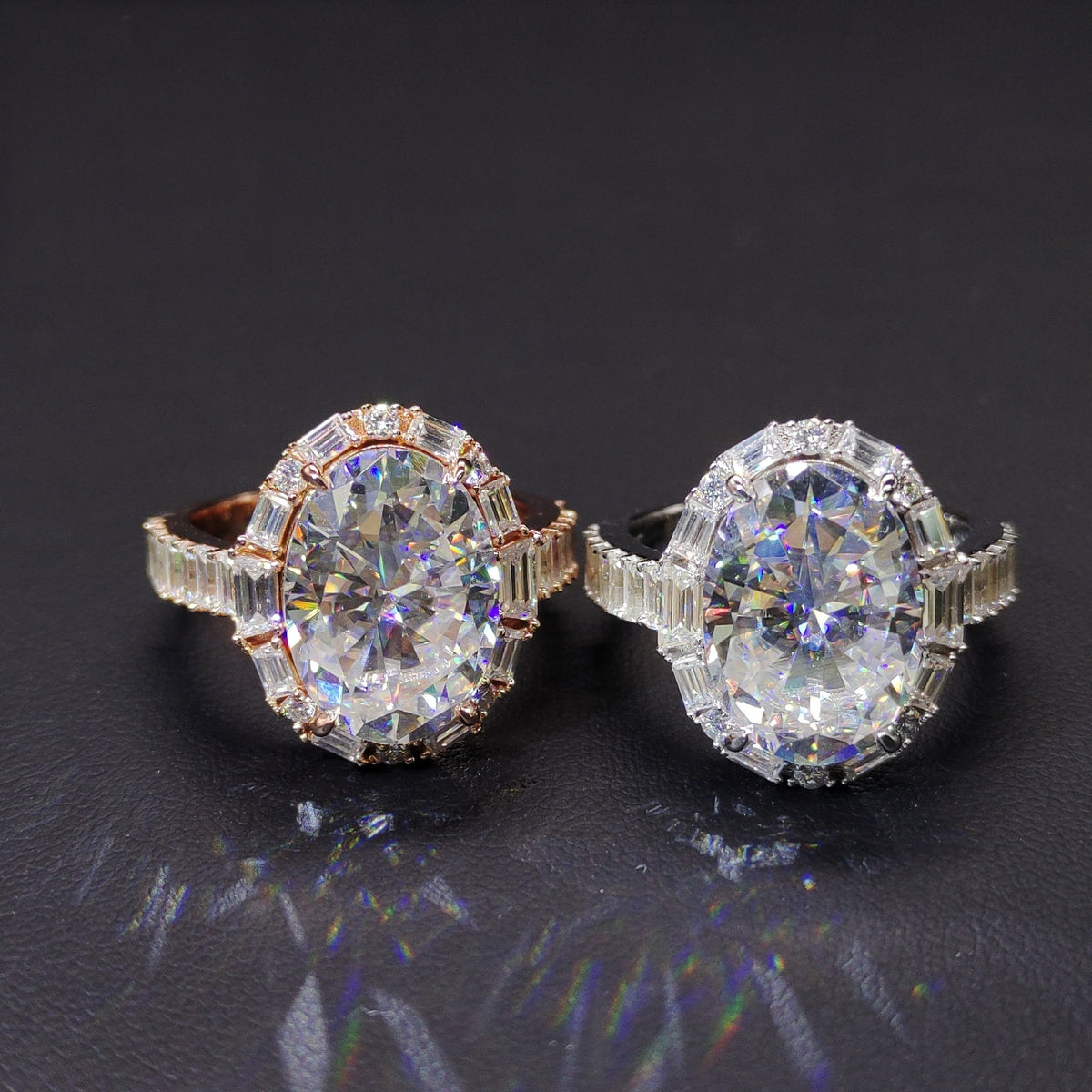 Oval Baguette Halo Ring — Moissanite, 925 Silver