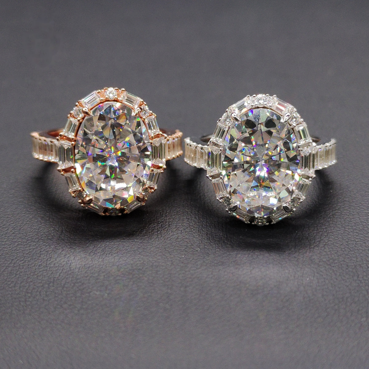 Oval Baguette Halo Ring — Moissanite, 925 Silver