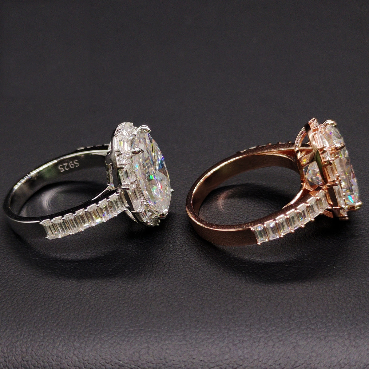 Oval Baguette Halo Ring — Moissanite, 925 Silver