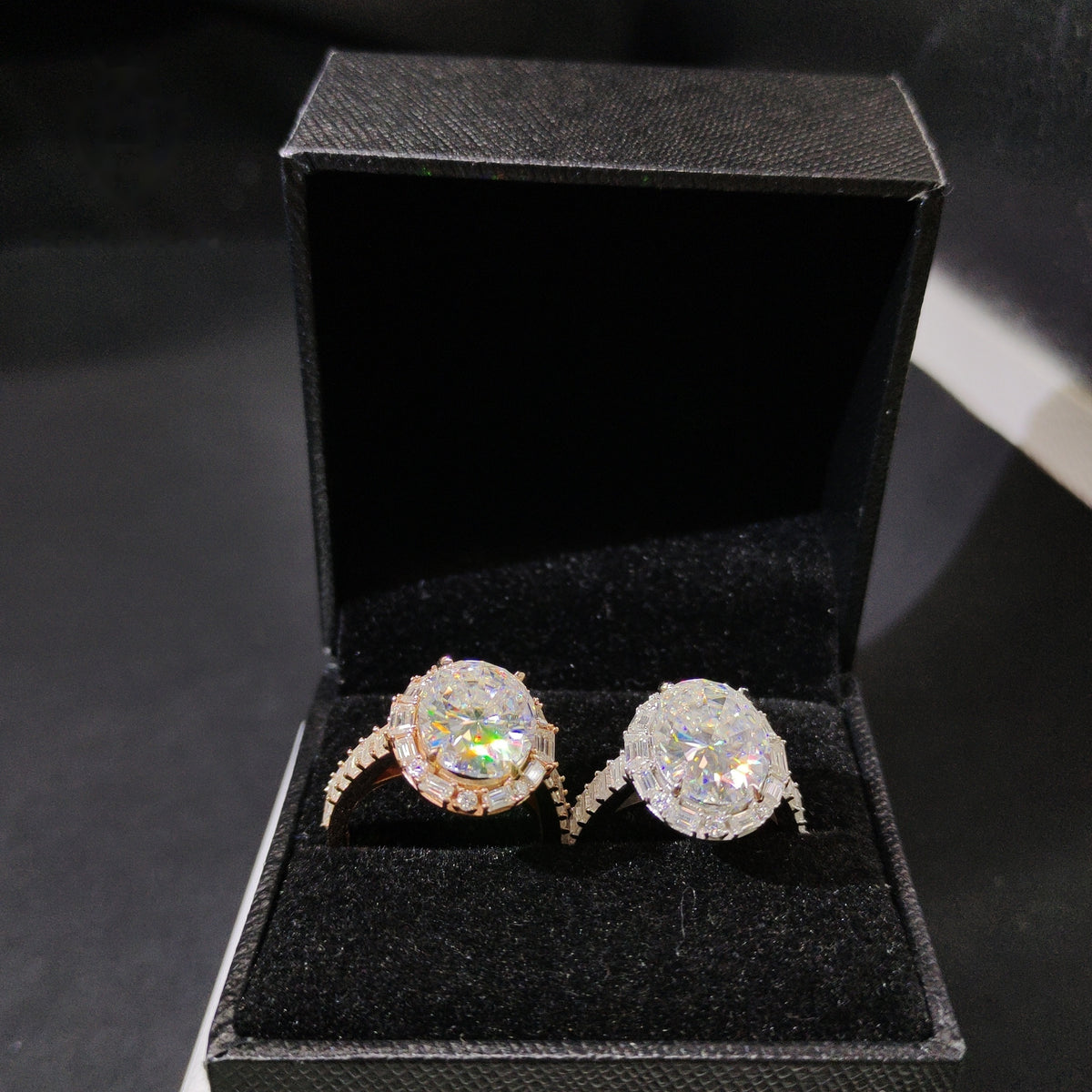 Oval Baguette Halo Ring — Moissanite, 925 Silver