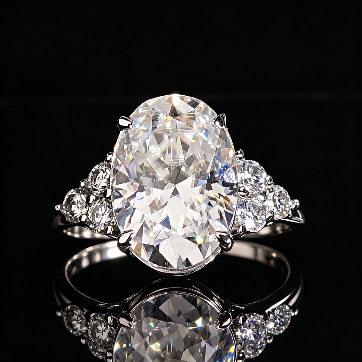 Oval Cluster Engagement Ring — Moissanite, 925 Silver