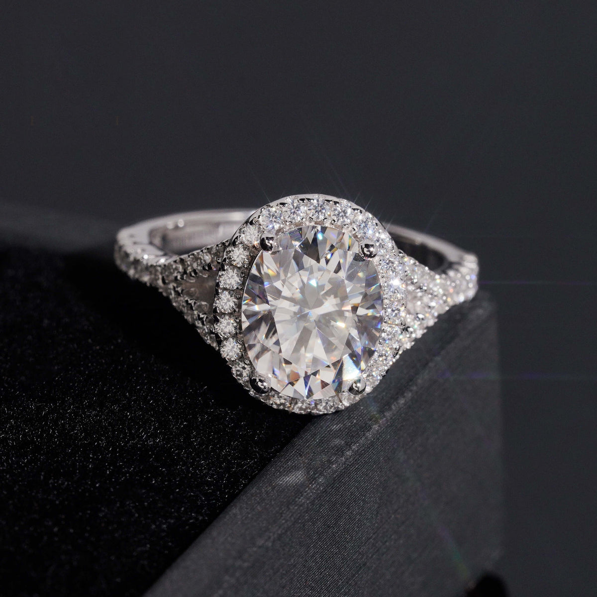 Oval Halo Engagement Ring — Moissanite, 925 Silver