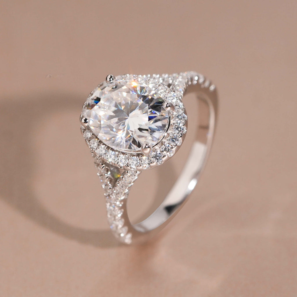 Oval Halo Engagement Ring — Moissanite, 925 Silver