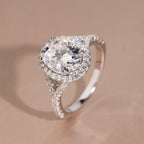 Oval Halo Engagement Ring — Moissanite, 925 Silver