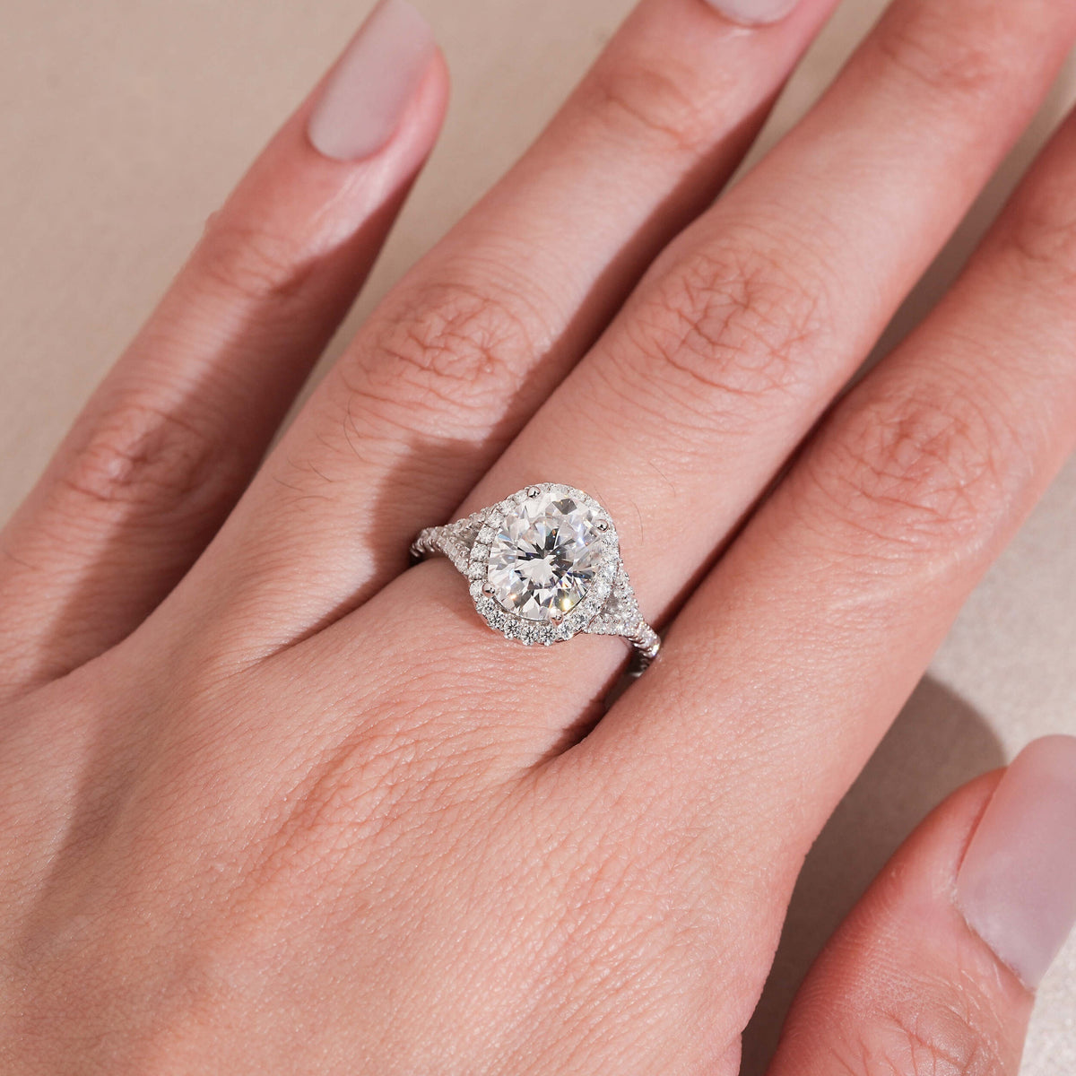 Oval Halo Engagement Ring — Moissanite, 925 Silver