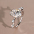 Oval Solitaire Station Ring — Moissanite, 925 Silver