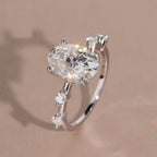 Oval Solitaire Station Ring — Moissanite, 925 Silver