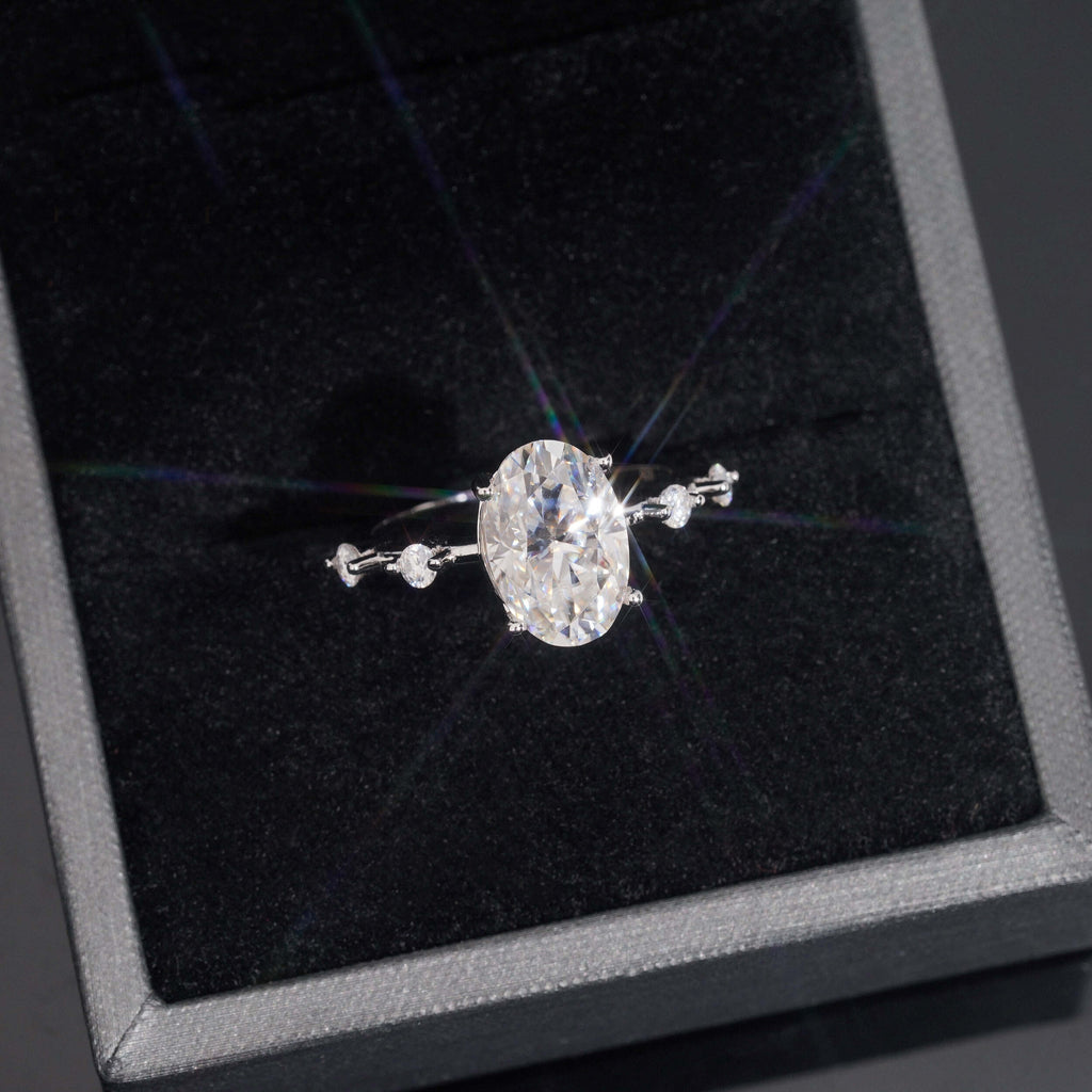 Oval Solitaire Station Ring — Moissanite, 925 Silver