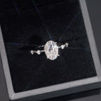 Oval Solitaire Station Ring — Moissanite, 925 Silver