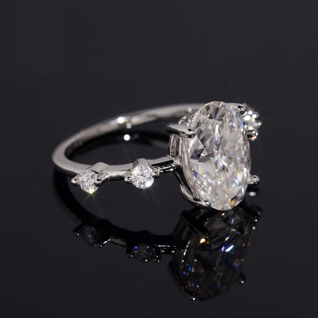 Oval Solitaire Station Ring — Moissanite, 925 Silver