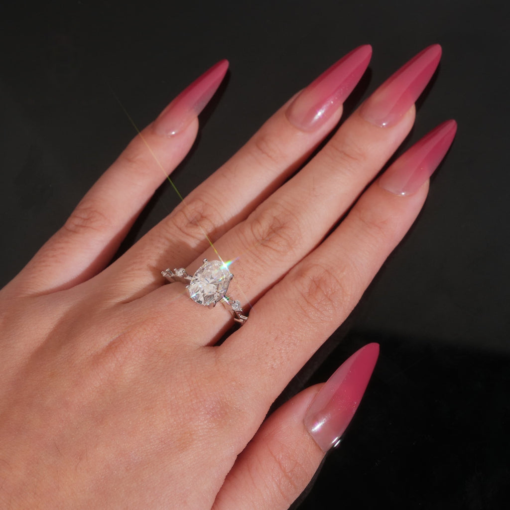 Oval Solitaire Station Ring — Moissanite, 925 Silver