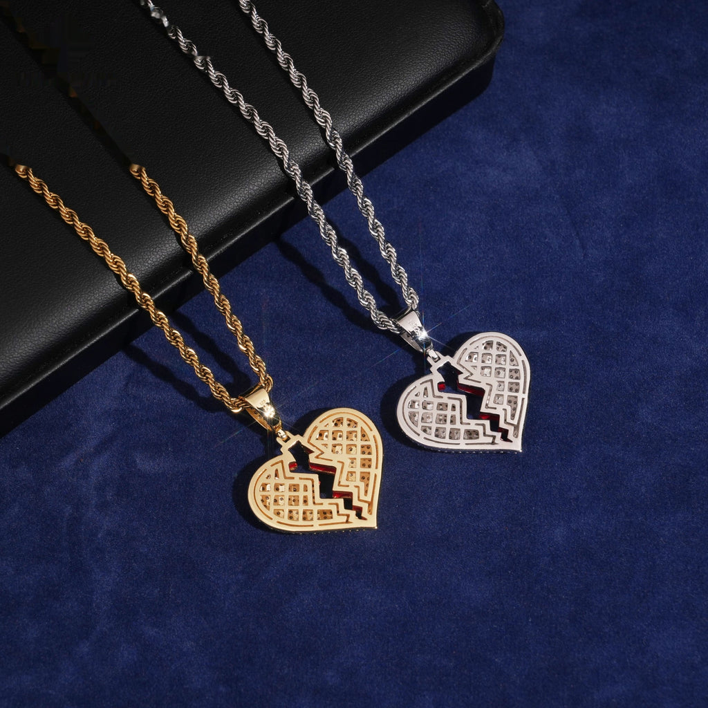 Broken Heart Pendant — Moissanite, 925 Silver