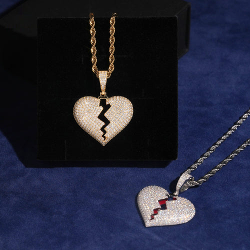 Broken Heart Pendant — Moissanite, 925 Silver