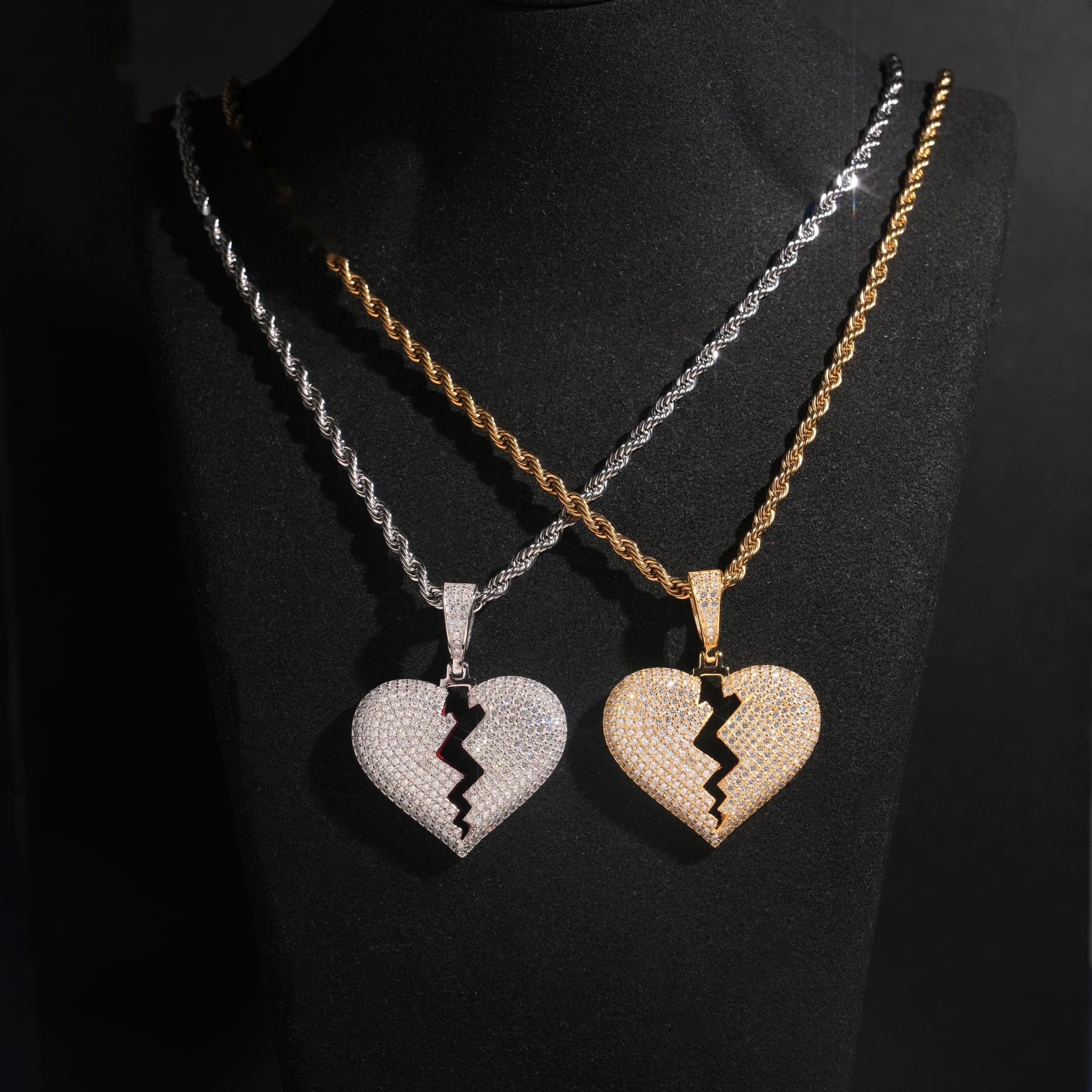 Broken Heart Pendant — Moissanite, 925 Silver