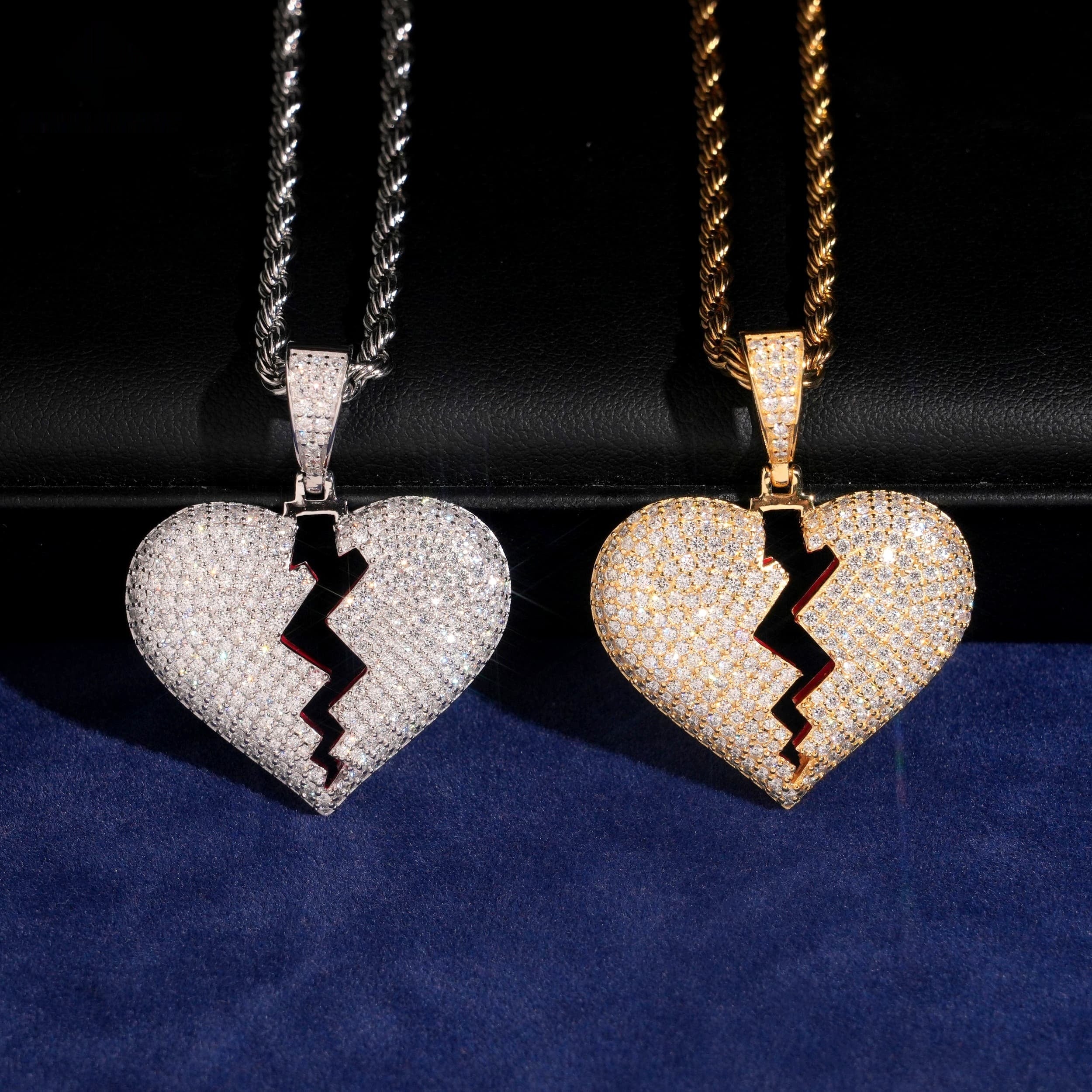 Broken Heart Pendant — Moissanite, 925 Silver