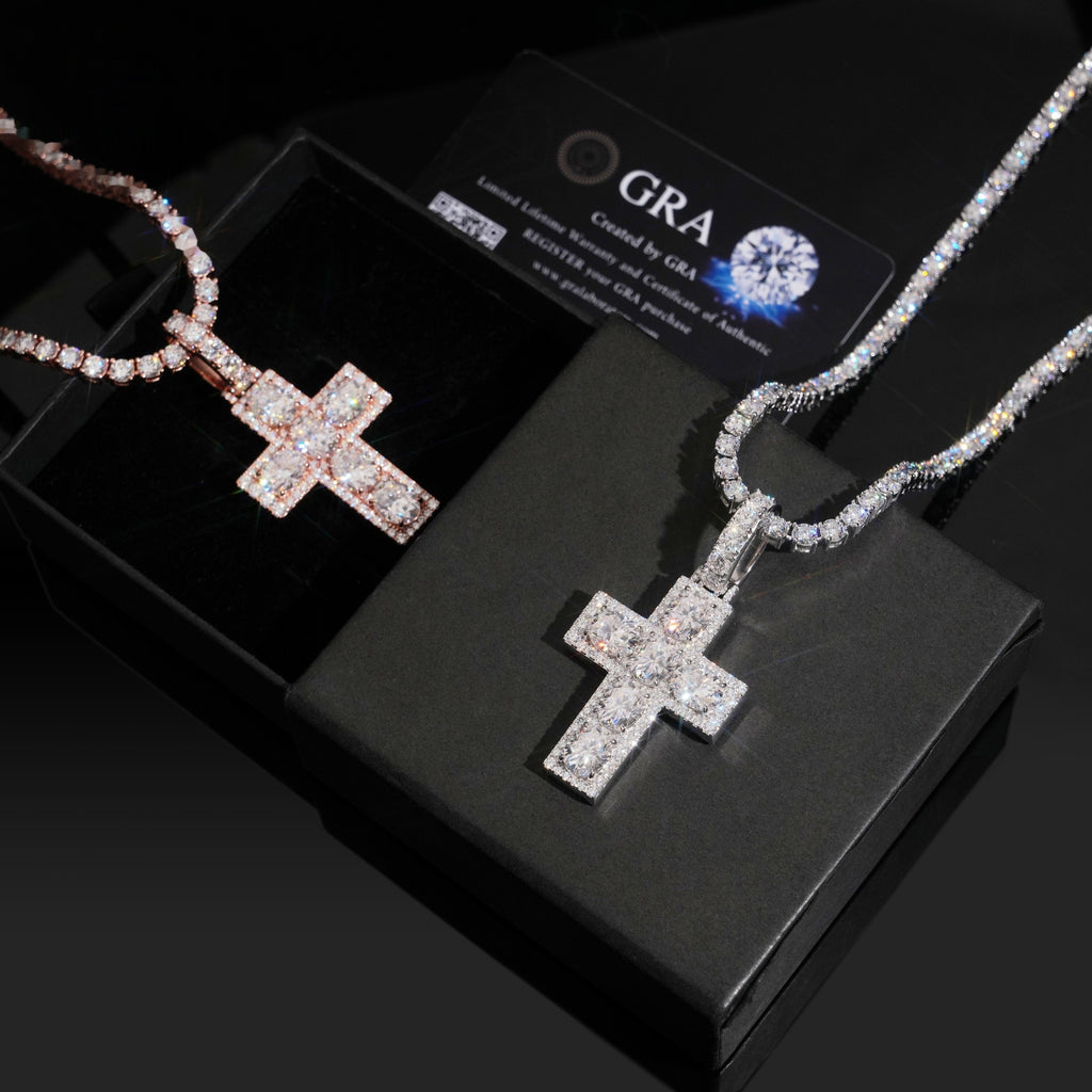 Bezel Cross Pendant — Moissanite, 925 Silver