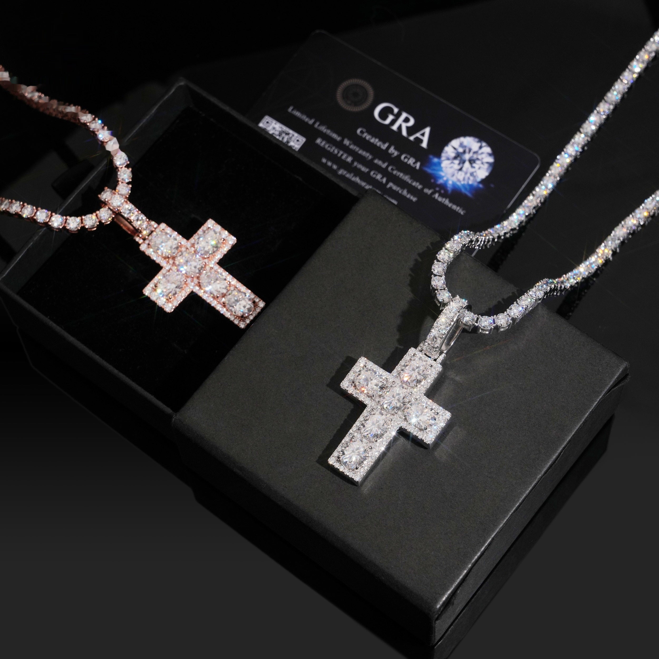 Bezel Cross Pendant — Moissanite, 925 Silver