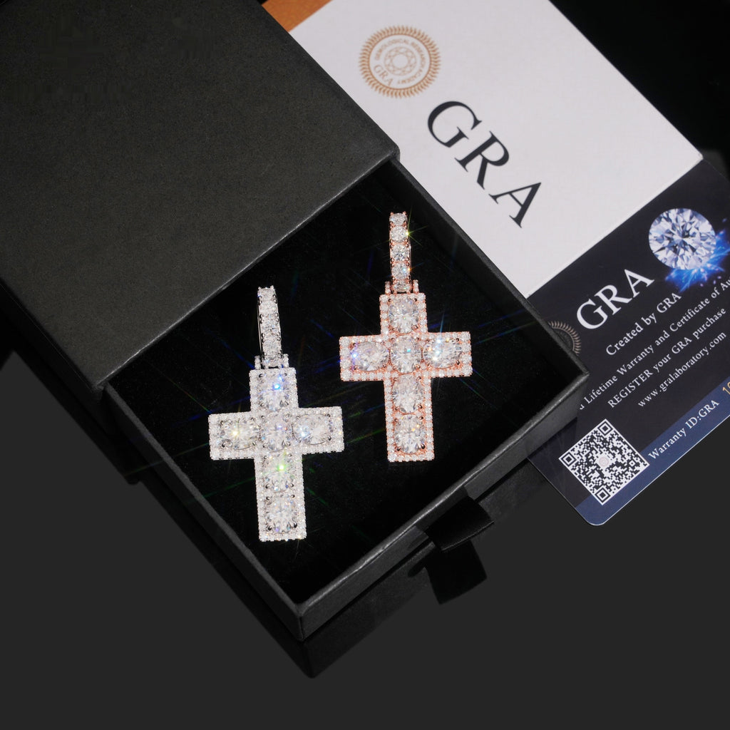 Bezel Cross Pendant — Moissanite, 925 Silver
