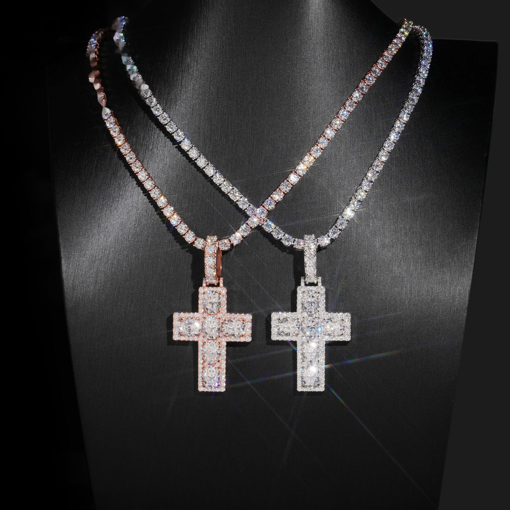 Bezel Cross Pendant — Moissanite, 925 Silver