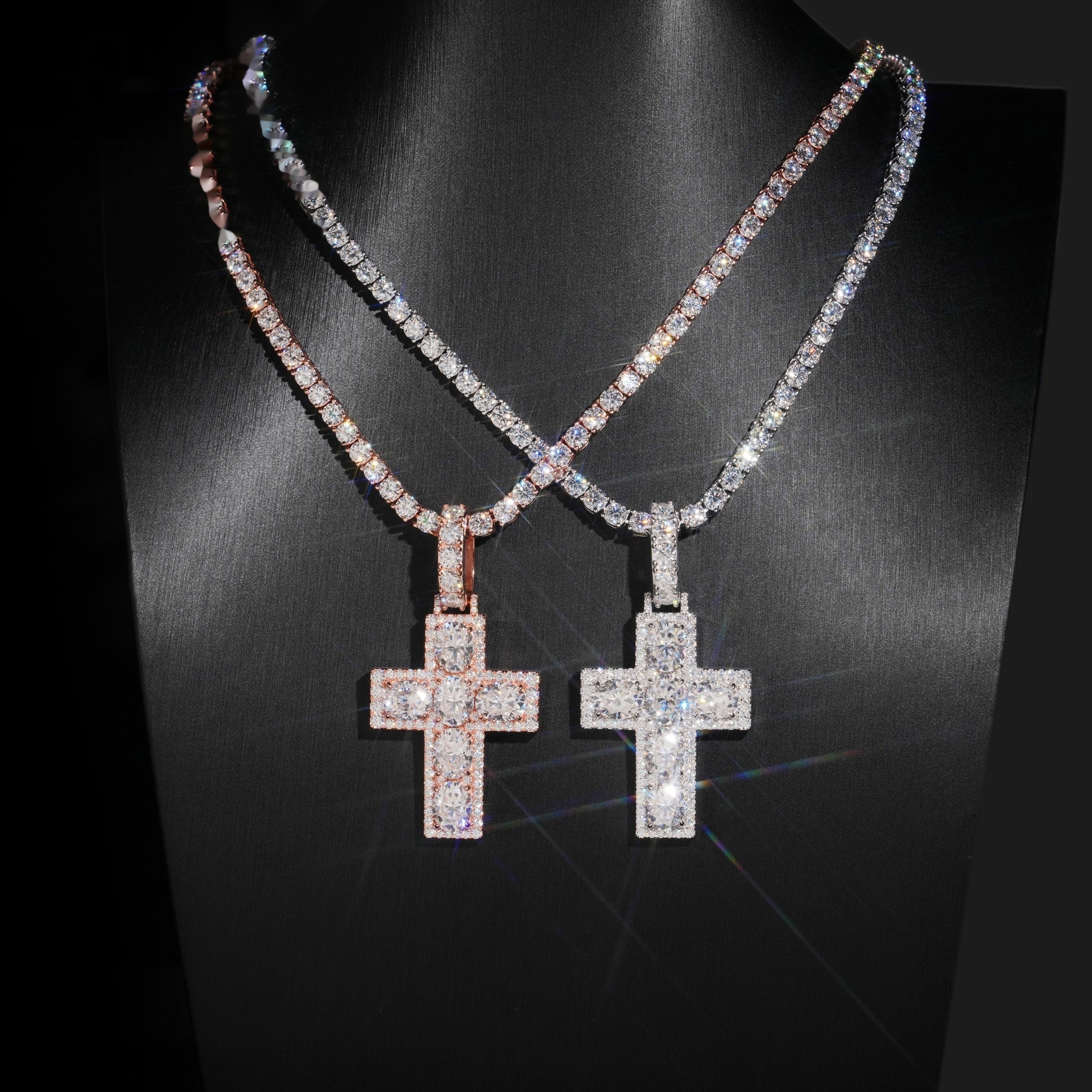 Bezel Cross Pendant — Moissanite, 925 Silver