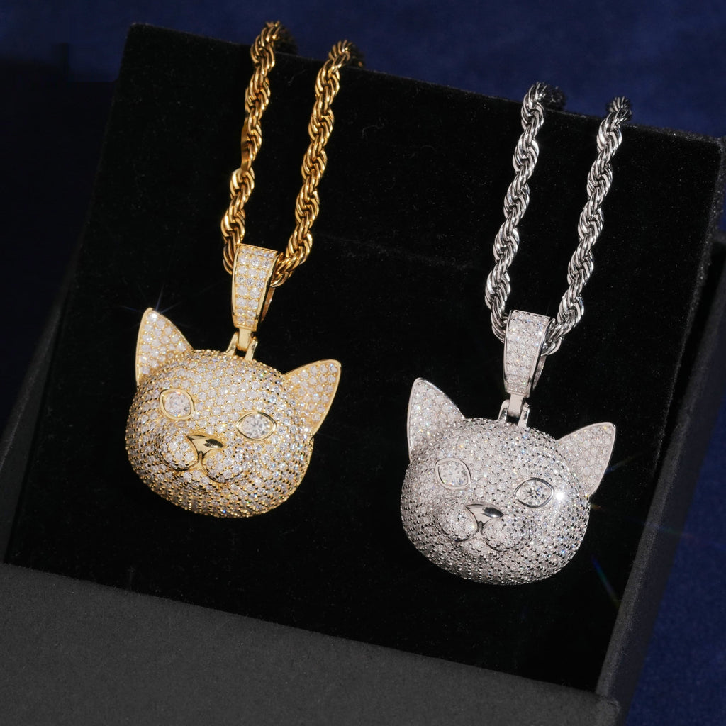 Cat Face Pendant — Moissanite, 925 Silver