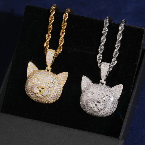 Cat Face Pendant — Moissanite, 925 Silver