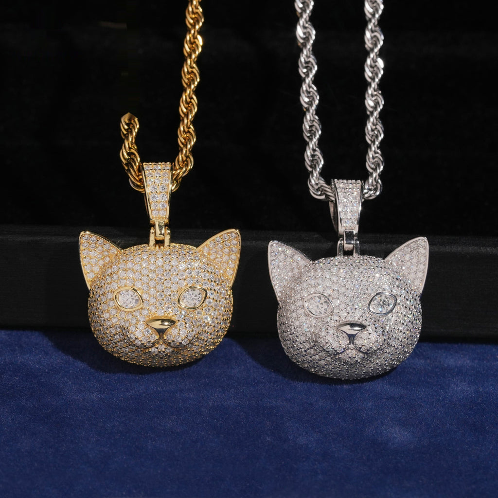 Cat Face Pendant — Moissanite, 925 Silver