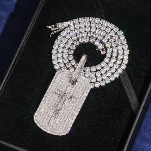 Crucifix Tag Pendant — Moissanite, 925 Silver