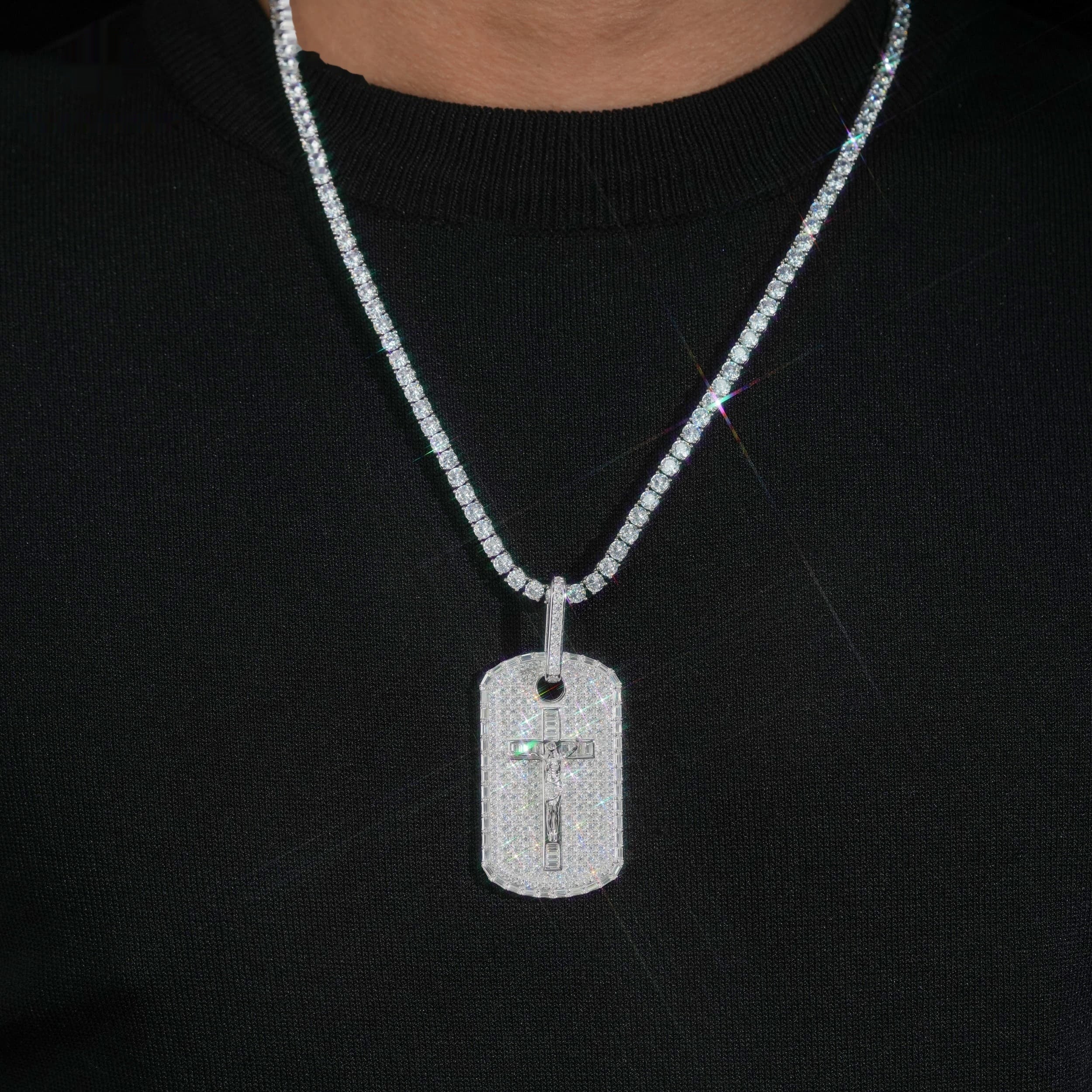Crucifix Tag Pendant — Moissanite, 925 Silver