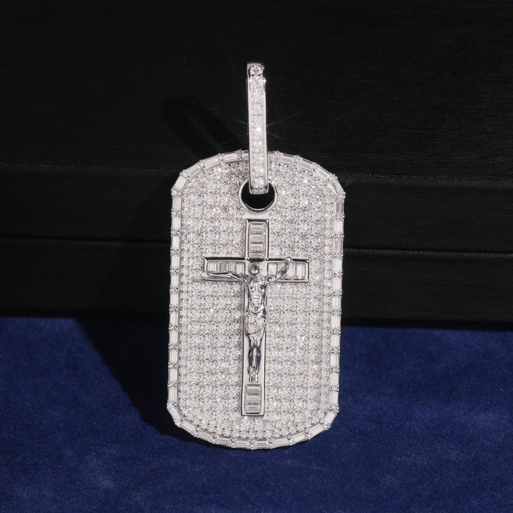 Crucifix Tag Pendant — Moissanite, 925 Silver