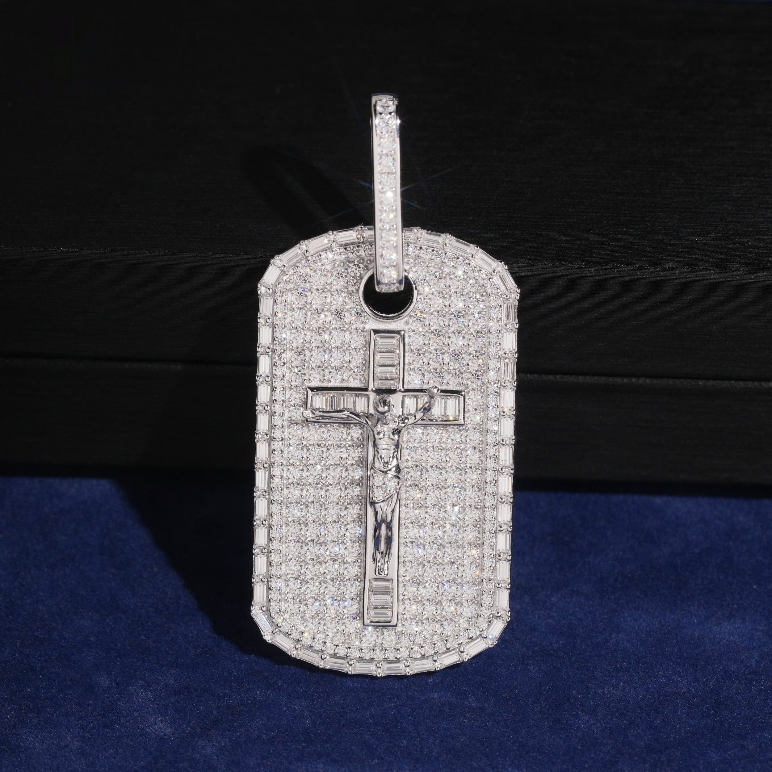 Crucifix Tag Pendant — Moissanite, 925 Silver