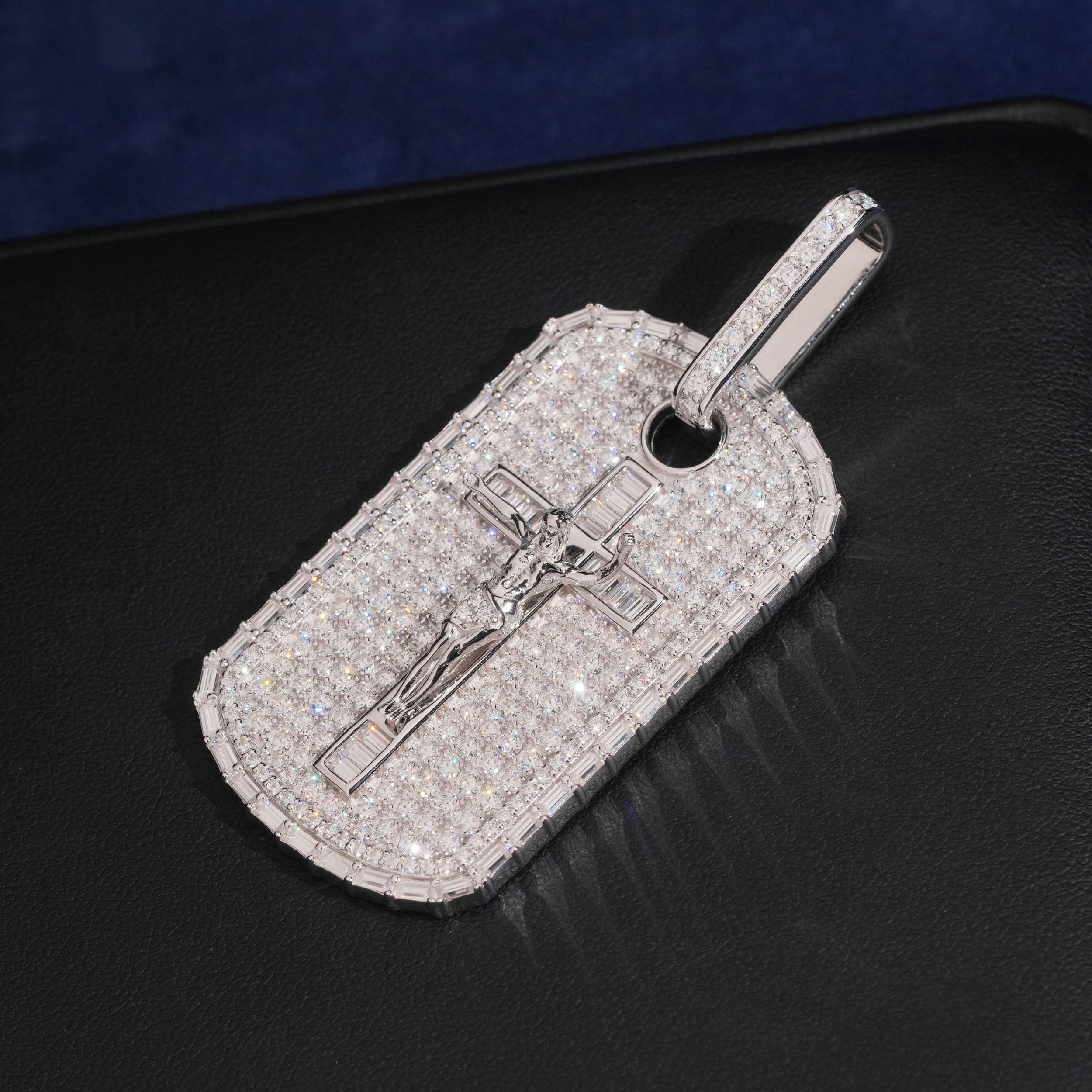 Crucifix Tag Pendant — Moissanite, 925 Silver