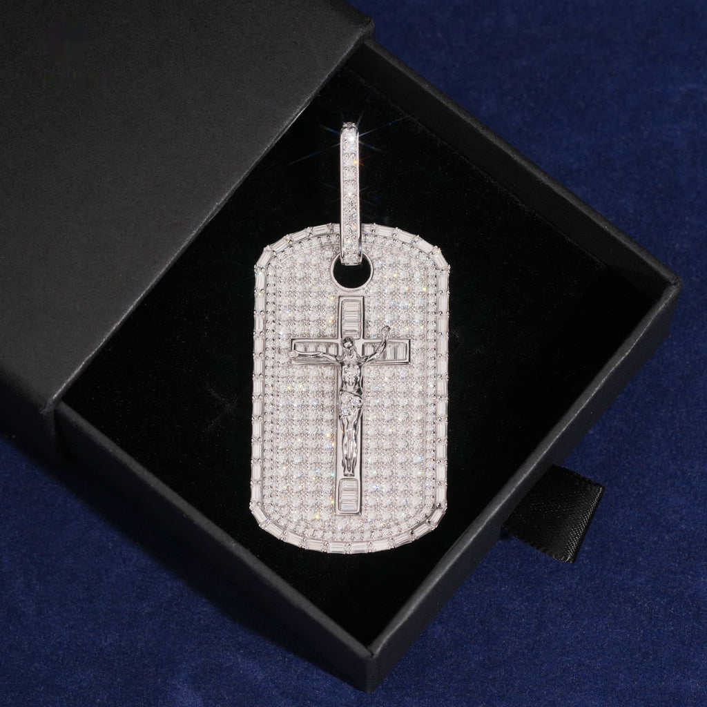 Crucifix Tag Pendant — Moissanite, 925 Silver