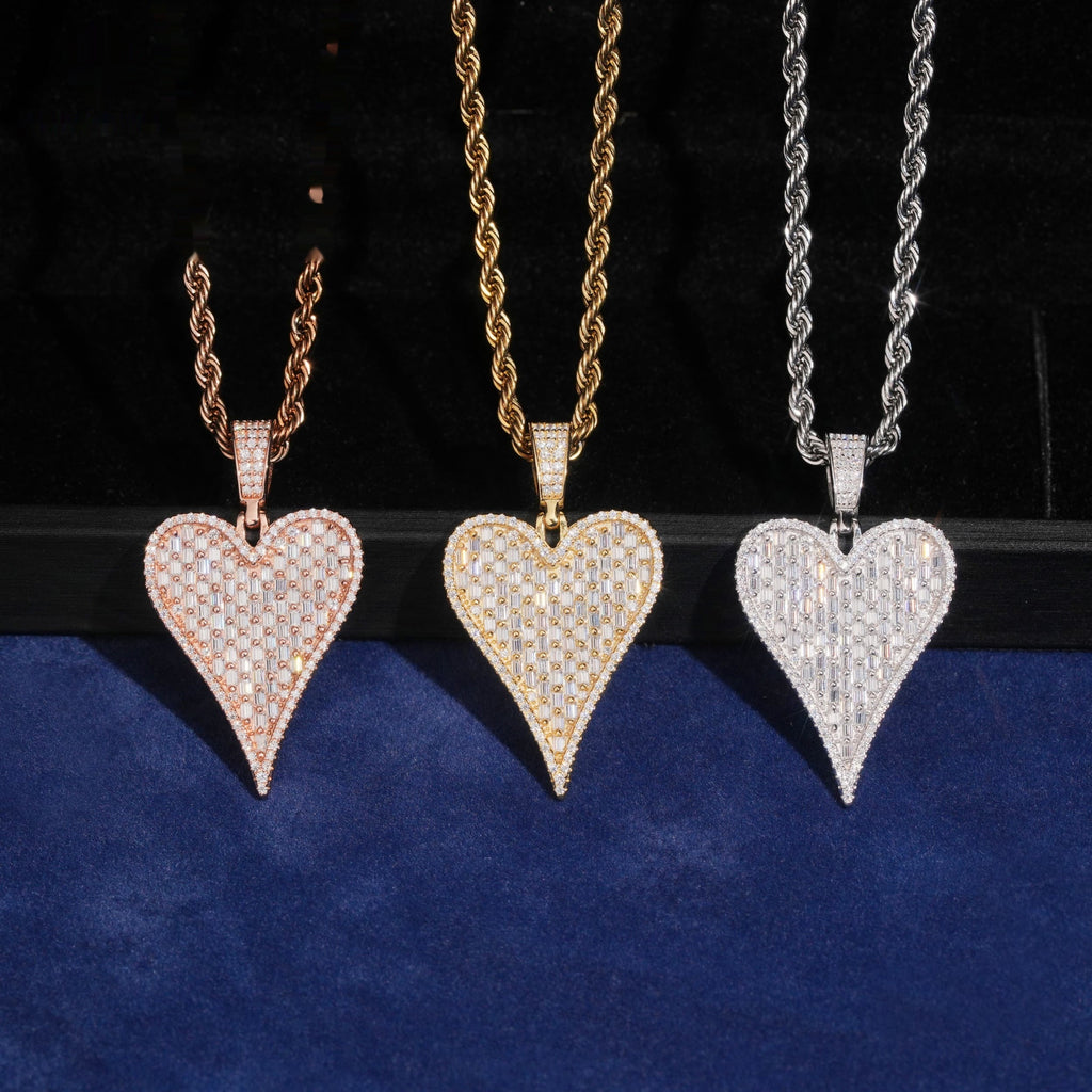 Elongated Heart Pendant — Moissanite, 925 Silver