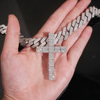 Halo Baguette Cross Pendant — Moissanite, 925 Silver